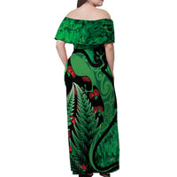 New Zealand Gecko Christmas Off Shoulder Maxi Dress Meri Kirihimete Paua Shell Mix Pohutukawa LT14 - Polynesian Pride