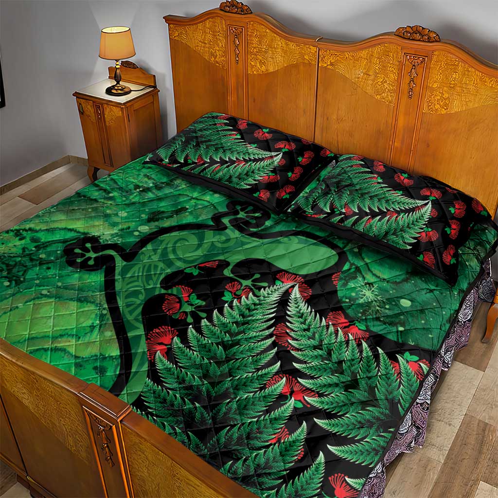 New Zealand Gecko Christmas Quilt Bed Set Meri Kirihimete Paua Shell Mix Pohutukawa LT14 - Polynesian Pride