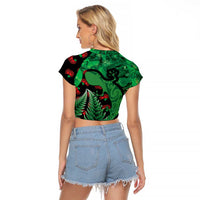 New Zealand Gecko Christmas Raglan Cropped T Shirt Meri Kirihimete Paua Shell Mix Pohutukawa LT14 - Polynesian Pride