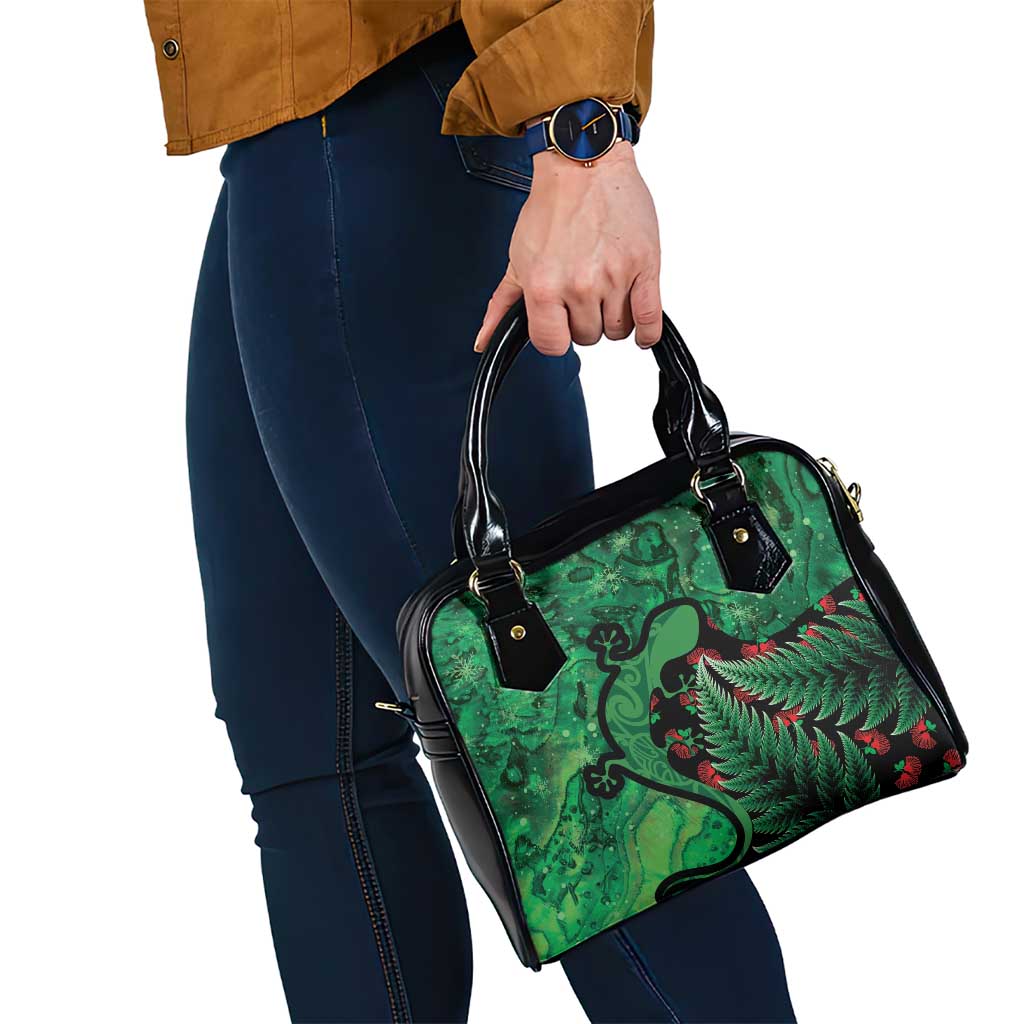 New Zealand Gecko Christmas Shoulder Handbag Meri Kirihimete Paua Shell Mix Pohutukawa LT14 - Polynesian Pride