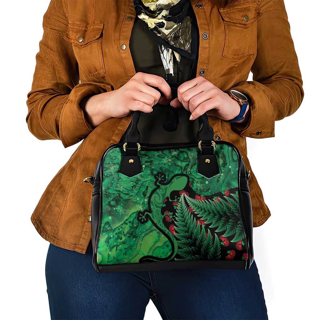 New Zealand Gecko Christmas Shoulder Handbag Meri Kirihimete Paua Shell Mix Pohutukawa LT14 - Polynesian Pride