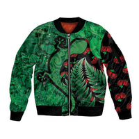 New Zealand Gecko Christmas Sleeve Zip Bomber Jacket Meri Kirihimete Paua Shell Mix Pohutukawa LT14 Unisex Green - Polynesian Pride