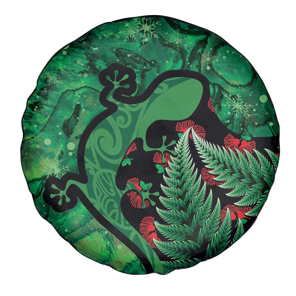 New Zealand Gecko Christmas Spare Tire Cover Meri Kirihimete Paua Shell Mix Pohutukawa LT14 - Polynesian Pride