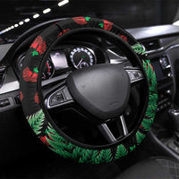 New Zealand Gecko Christmas Steering Wheel Cover Meri Kirihimete Paua Shell Mix Pohutukawa LT14 Universal Fit Green - Polynesian Pride