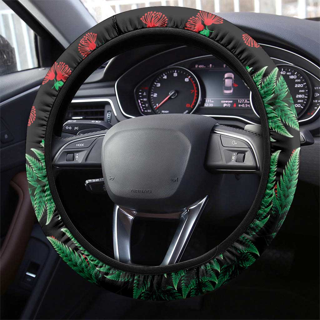New Zealand Gecko Christmas Steering Wheel Cover Meri Kirihimete Paua Shell Mix Pohutukawa LT14 - Polynesian Pride