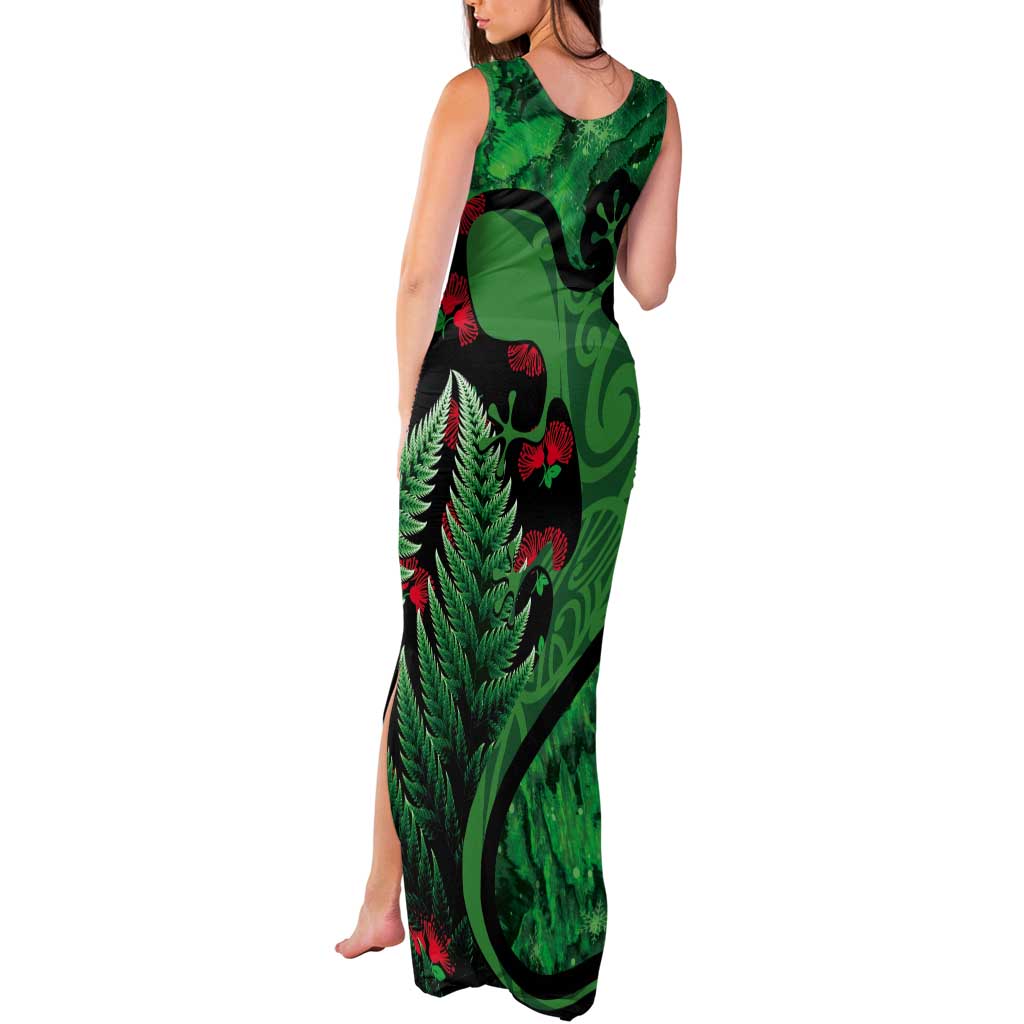 New Zealand Gecko Christmas Tank Maxi Dress Meri Kirihimete Paua Shell Mix Pohutukawa LT14 - Polynesian Pride