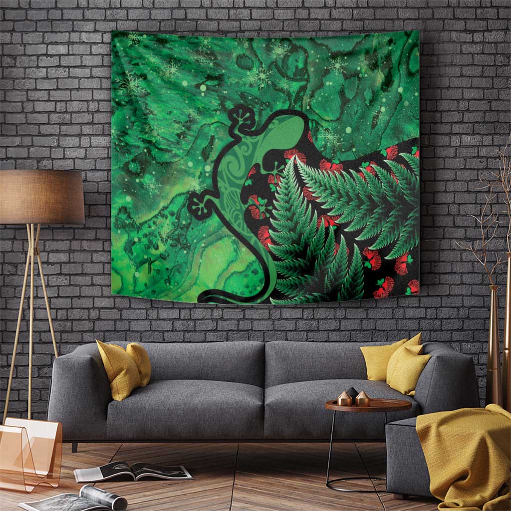 New Zealand Gecko Christmas Tapestry Meri Kirihimete Paua Shell Mix Pohutukawa LT14 - Polynesian Pride
