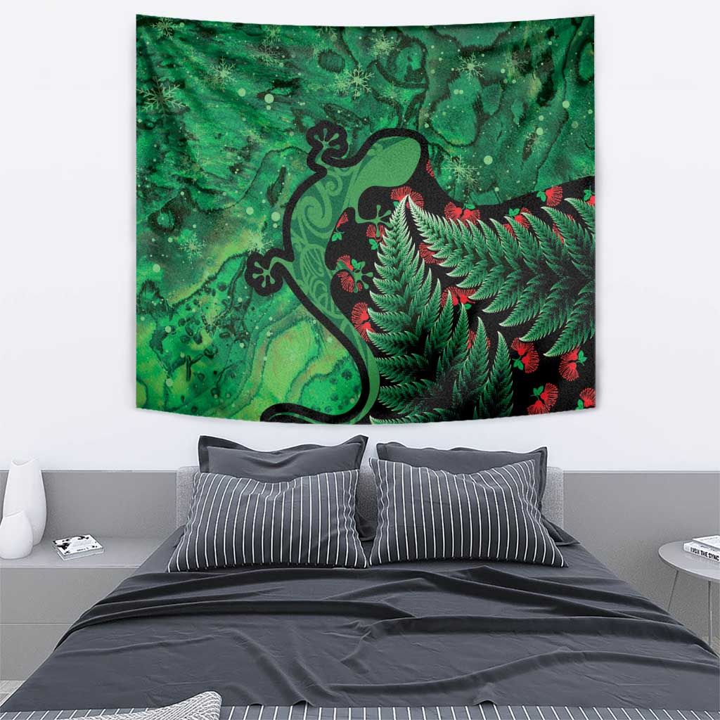 New Zealand Gecko Christmas Tapestry Meri Kirihimete Paua Shell Mix Pohutukawa LT14 - Polynesian Pride