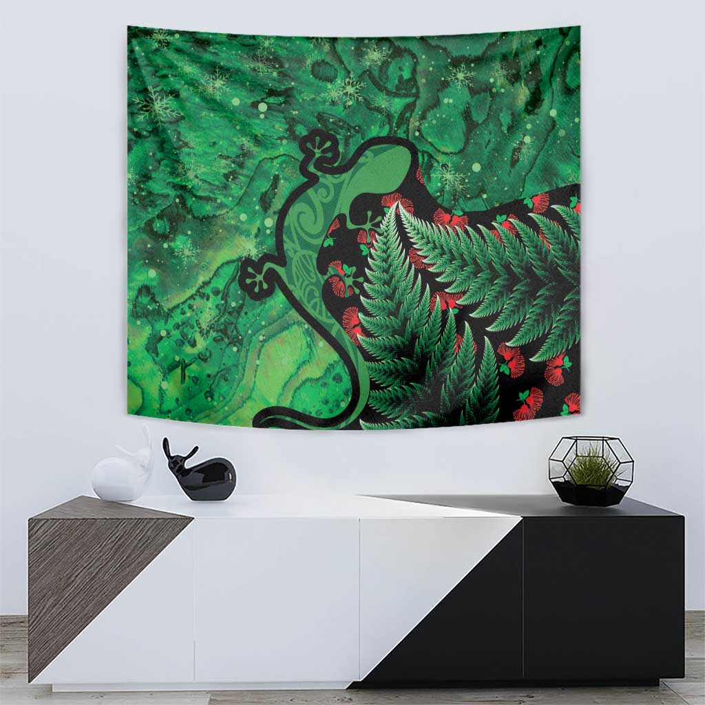 New Zealand Gecko Christmas Tapestry Meri Kirihimete Paua Shell Mix Pohutukawa LT14 - Polynesian Pride