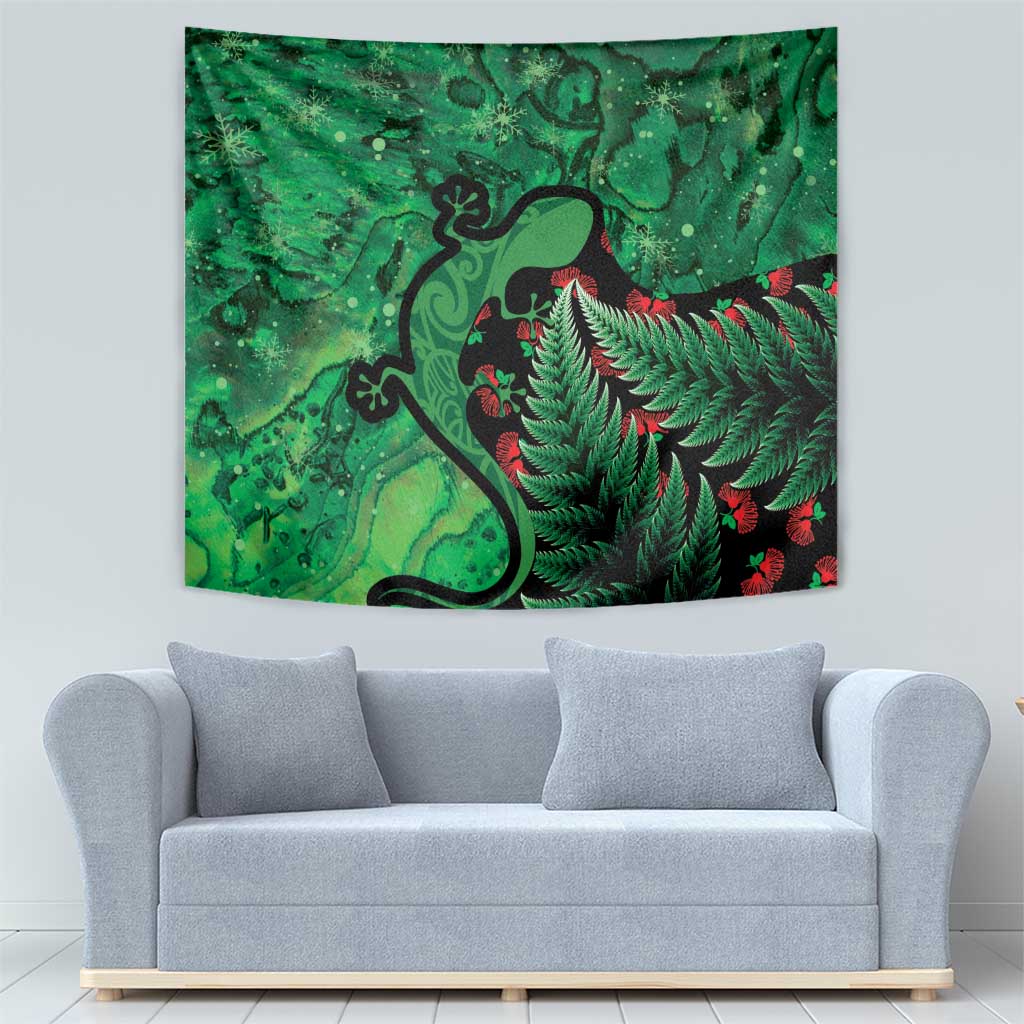 New Zealand Gecko Christmas Tapestry Meri Kirihimete Paua Shell Mix Pohutukawa LT14 - Polynesian Pride