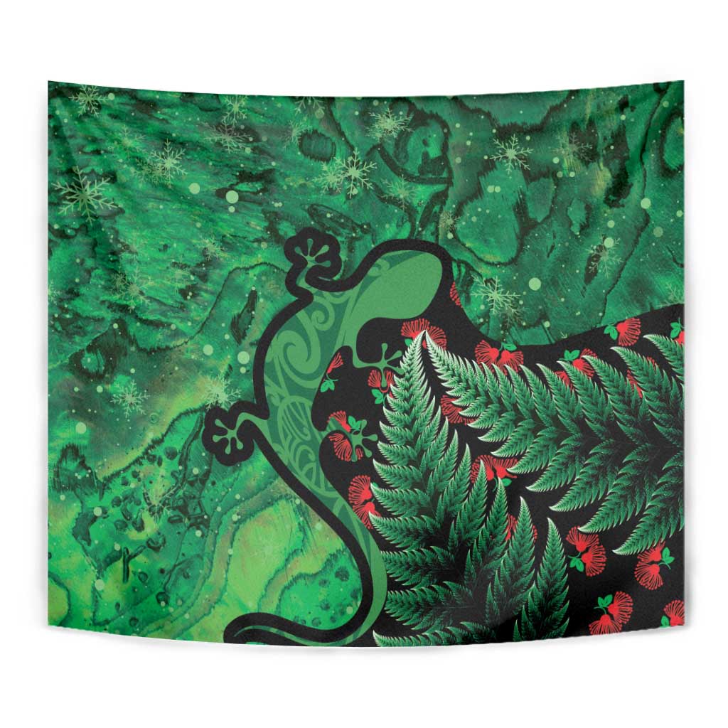 New Zealand Gecko Christmas Tapestry Meri Kirihimete Paua Shell Mix Pohutukawa LT14 - Polynesian Pride