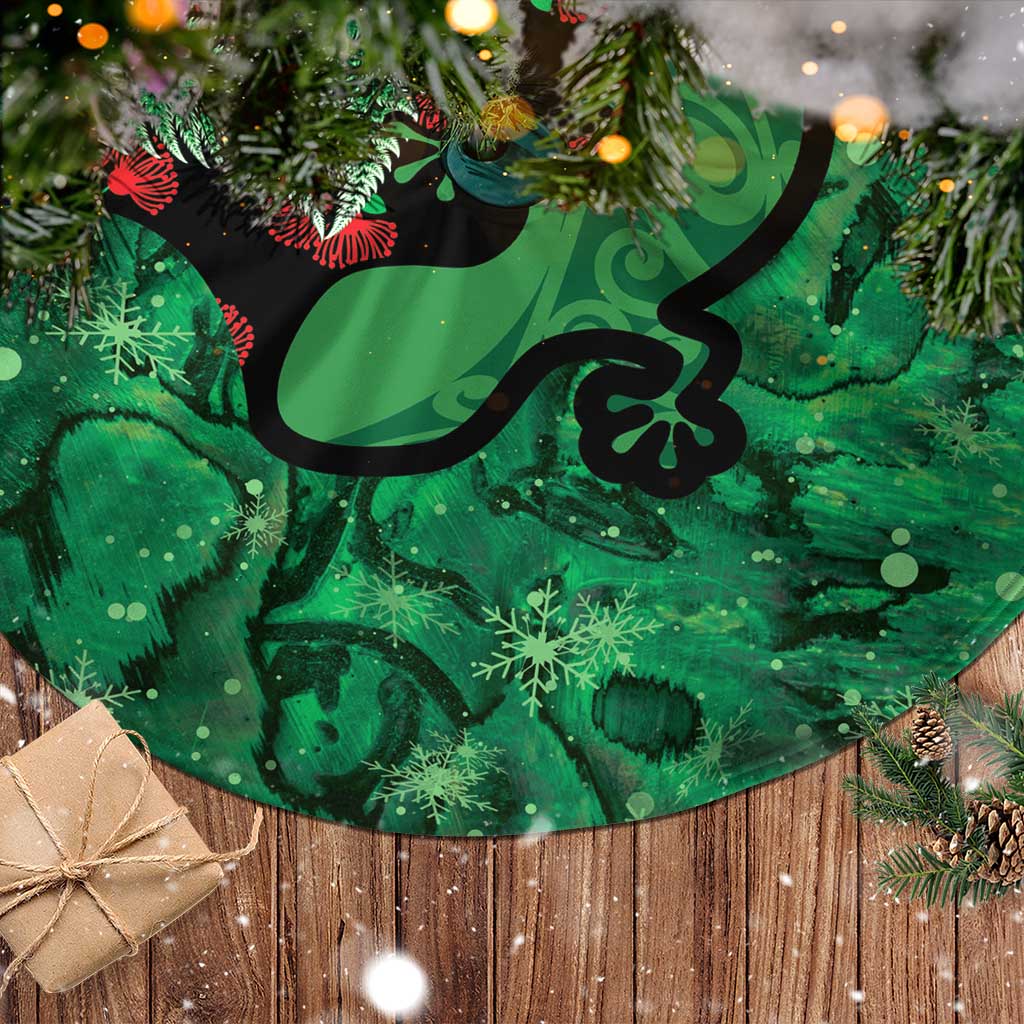 New Zealand Gecko Christmas Tree Skirt Meri Kirihimete Paua Shell Mix Pohutukawa LT14 - Polynesian Pride