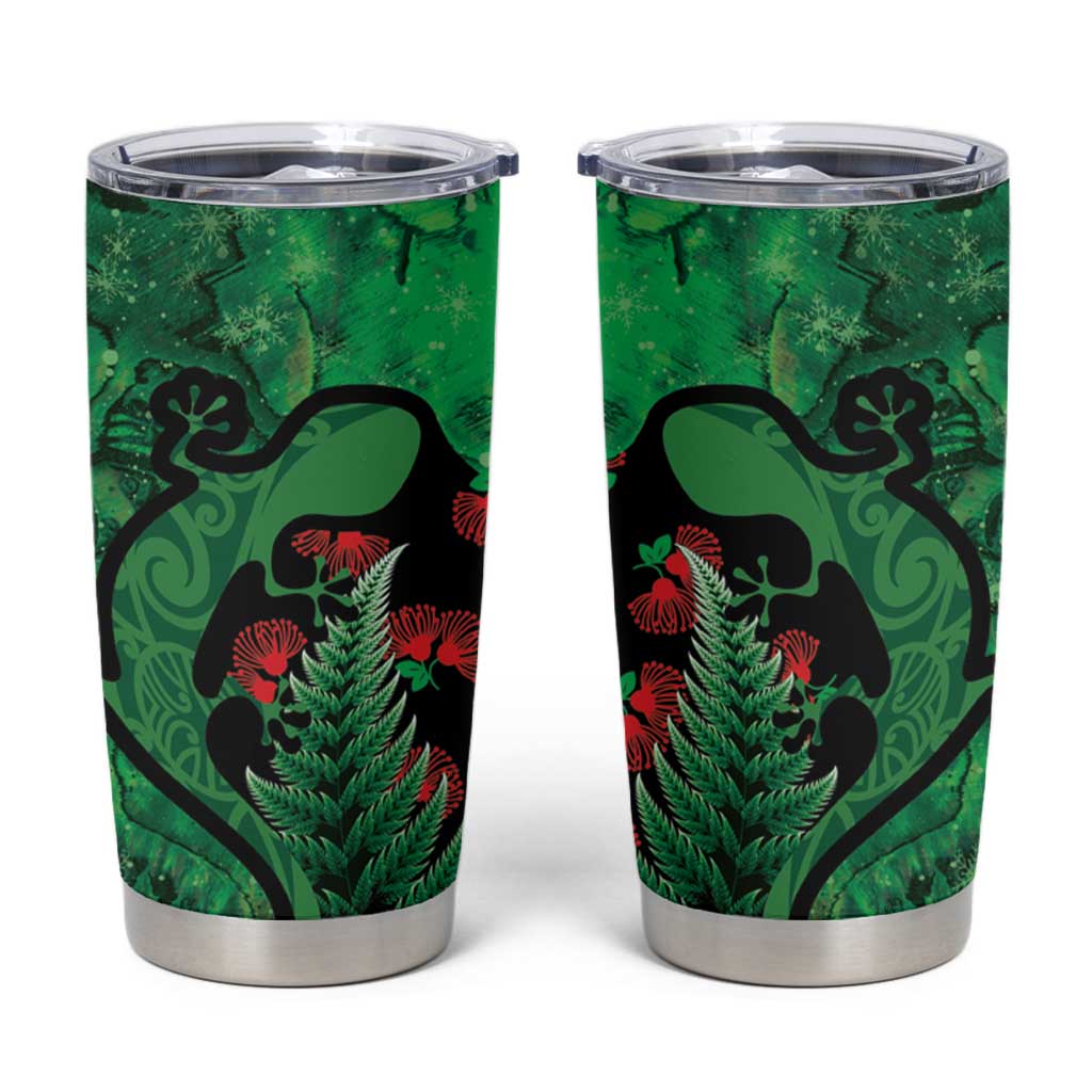 New Zealand Gecko Christmas Tumbler Cup Meri Kirihimete Paua Shell Mix Pohutukawa LT14 Green - Polynesian Pride