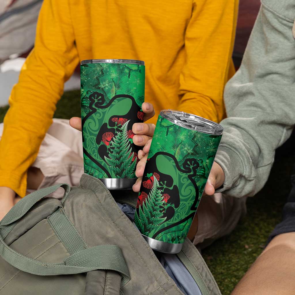 New Zealand Gecko Christmas Tumbler Cup Meri Kirihimete Paua Shell Mix Pohutukawa LT14 - Polynesian Pride