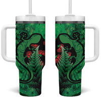 New Zealand Gecko Christmas Tumbler With Handle Meri Kirihimete Paua Shell Mix Pohutukawa LT14 One Size: 40 oz Green - Polynesian Pride