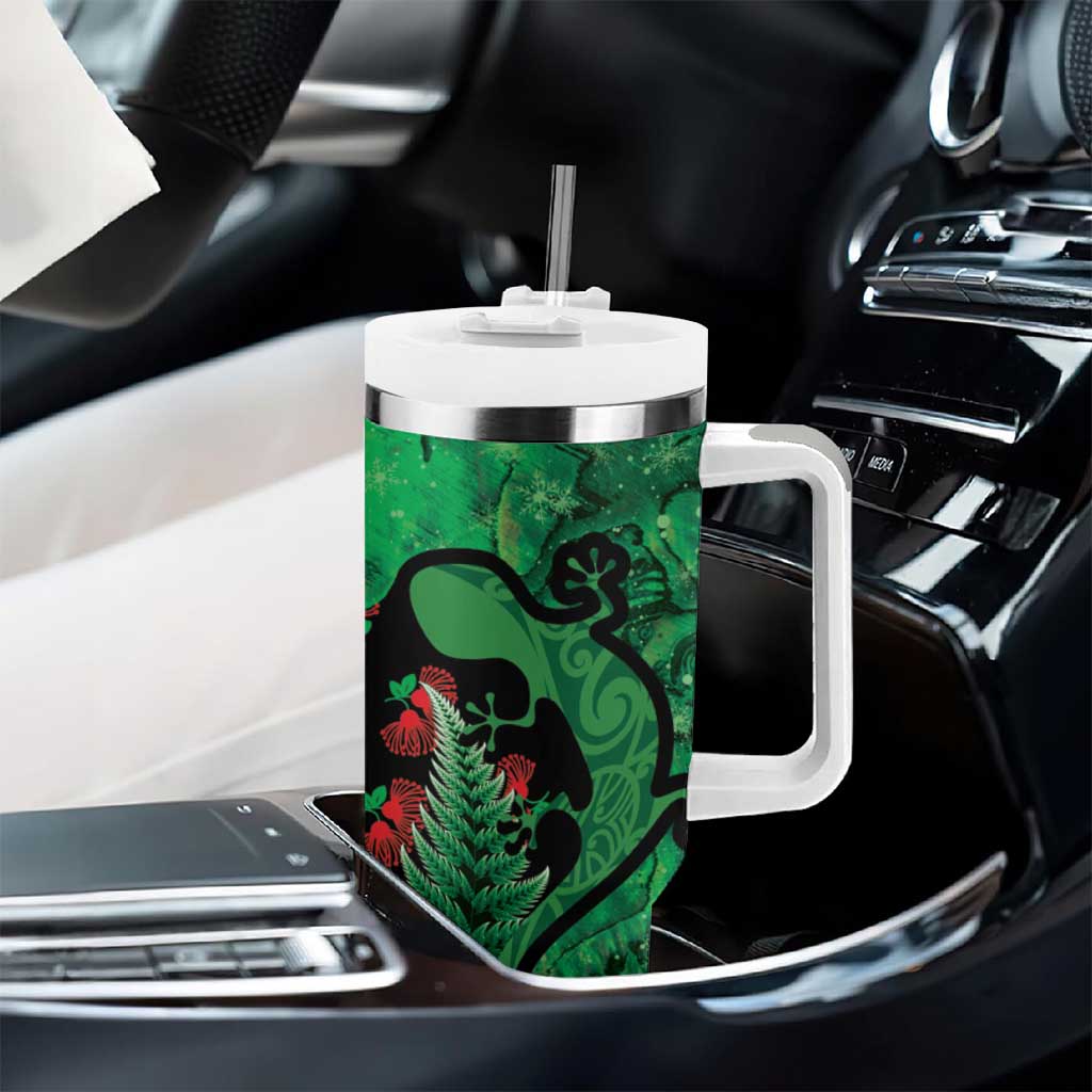 New Zealand Gecko Christmas Tumbler With Handle Meri Kirihimete Paua Shell Mix Pohutukawa LT14 - Polynesian Pride