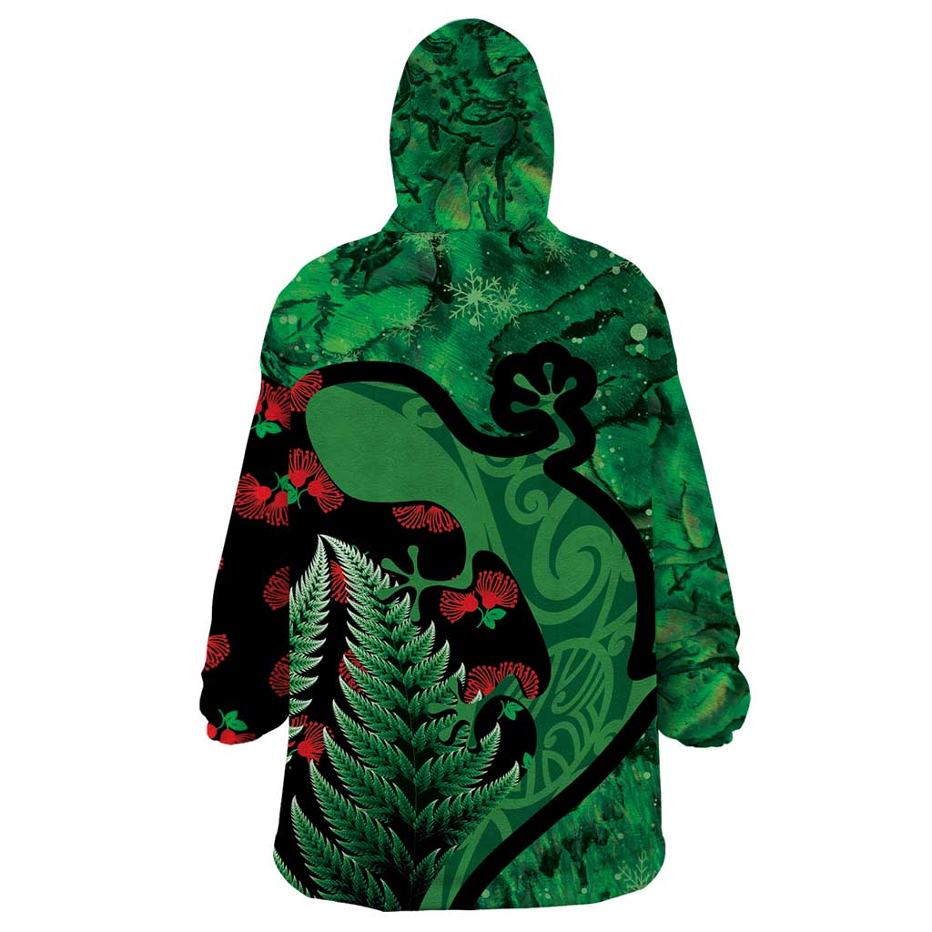 New Zealand Gecko Christmas Wearable Blanket Hoodie Meri Kirihimete Paua Shell Mix Pohutukawa LT14 - Polynesian Pride