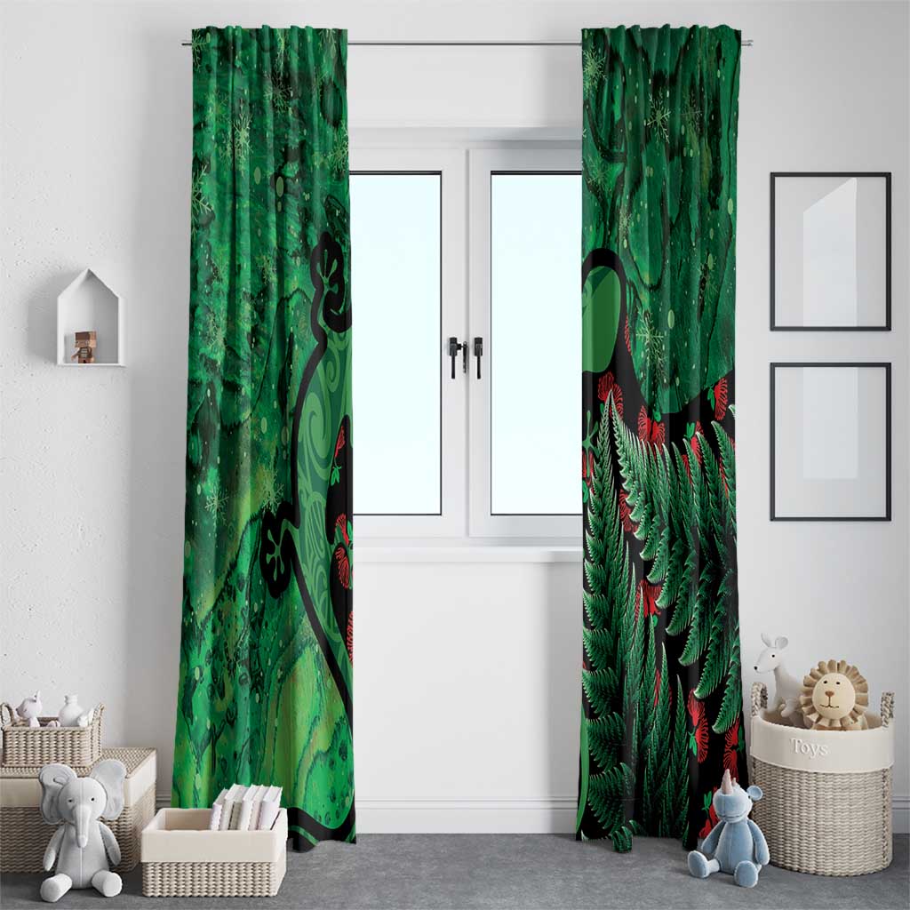New Zealand Gecko Christmas Window Curtain Meri Kirihimete Paua Shell Mix Pohutukawa LT14 - Polynesian Pride