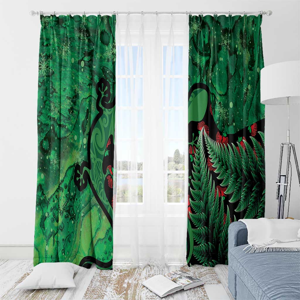 New Zealand Gecko Christmas Window Curtain Meri Kirihimete Paua Shell Mix Pohutukawa LT14 - Polynesian Pride