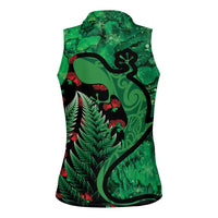 New Zealand Gecko Christmas Women Sleeveless Polo Shirt Meri Kirihimete Paua Shell Mix Pohutukawa LT14 - Polynesian Pride