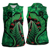 New Zealand Gecko Christmas Women Sleeveless Polo Shirt Meri Kirihimete Paua Shell Mix Pohutukawa LT14 - Polynesian Pride
