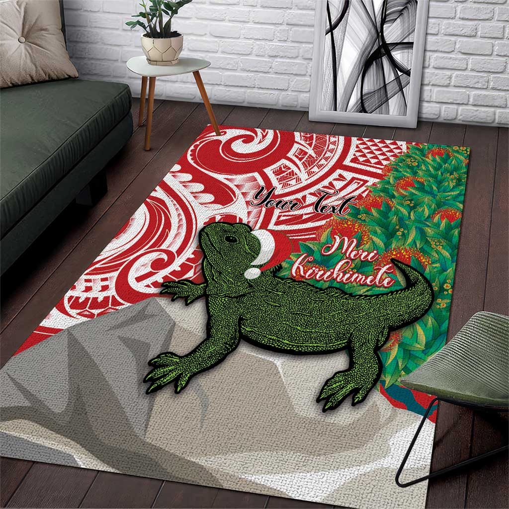 Personalised New Zealand Tuatara Christmas Area Rug Meri Kirihimete Aotearoa Maori Mix Pohutukawa LT14 Red - Polynesian Pride
