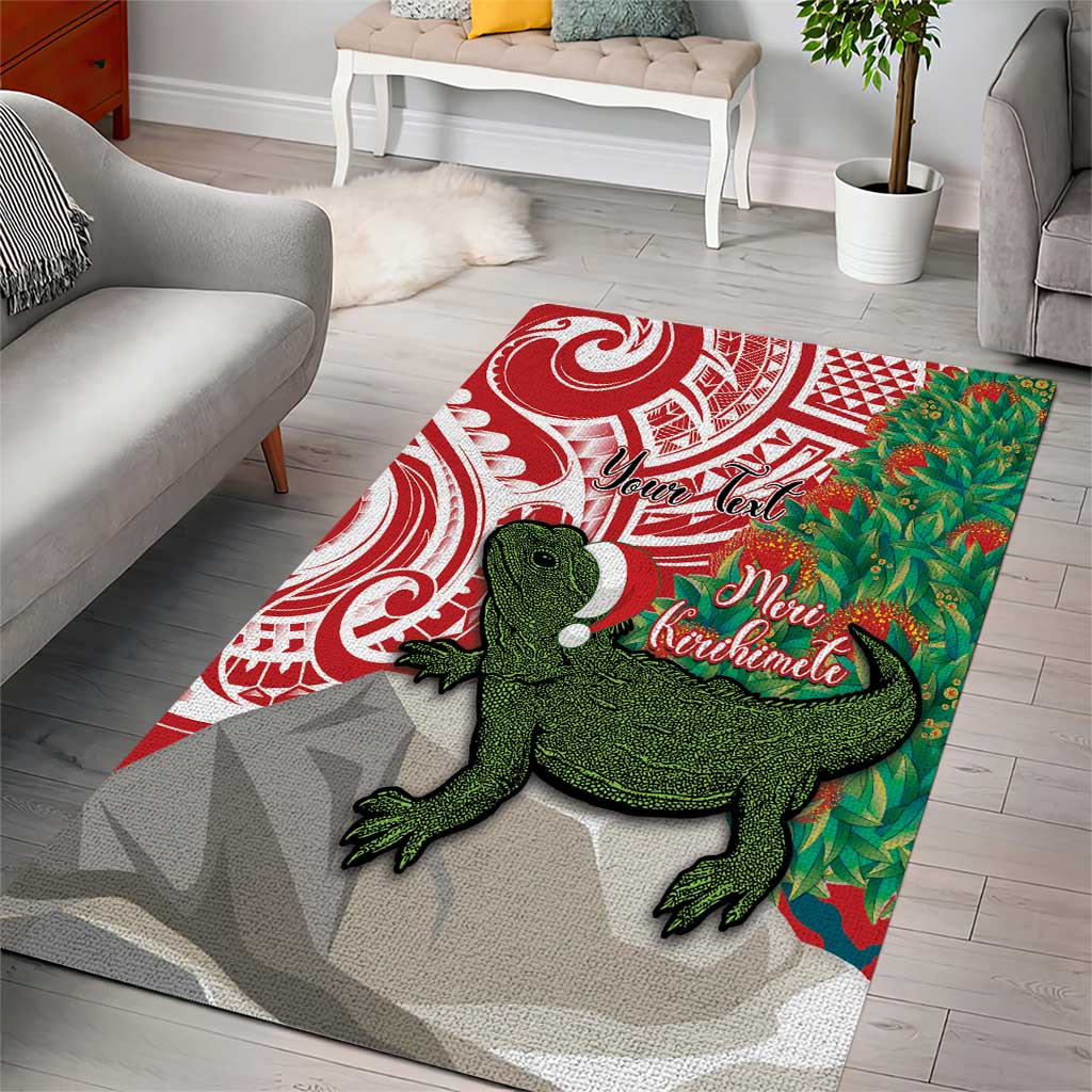 Personalised New Zealand Tuatara Christmas Area Rug Meri Kirihimete Aotearoa Maori Mix Pohutukawa LT14 - Polynesian Pride