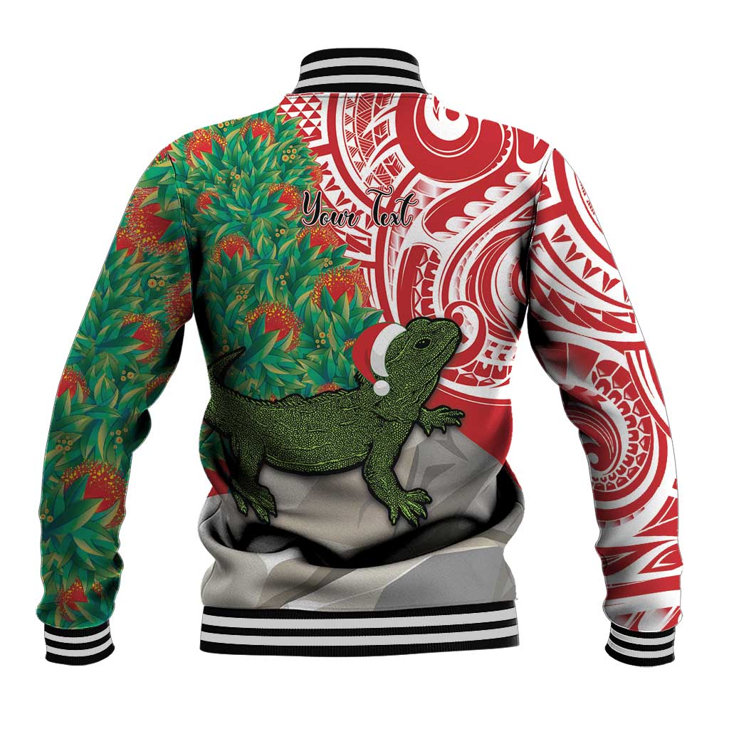 Personalised New Zealand Tuatara Christmas Baseball Jacket Meri Kirihimete Aotearoa Maori Mix Pohutukawa LT14 - Polynesian Pride