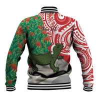Personalised New Zealand Tuatara Christmas Baseball Jacket Meri Kirihimete Aotearoa Maori Mix Pohutukawa LT14 - Polynesian Pride