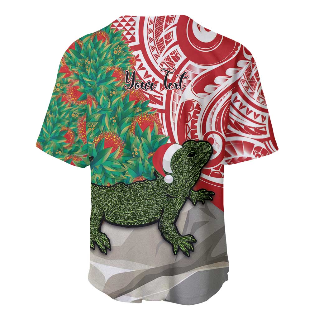 Personalised New Zealand Tuatara Christmas Baseball Jersey Meri Kirihimete Aotearoa Maori Mix Pohutukawa LT14 - Polynesian Pride