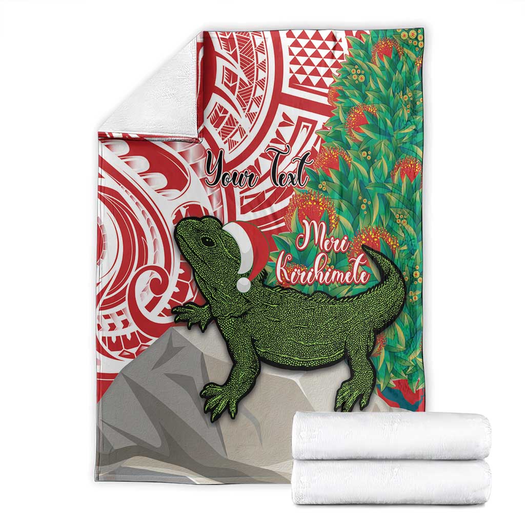 Personalised New Zealand Tuatara Christmas Blanket Meri Kirihimete Aotearoa Maori Mix Pohutukawa LT14 - Polynesian Pride