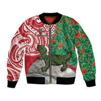 Personalised New Zealand Tuatara Christmas Bomber Jacket Meri Kirihimete Aotearoa Maori Mix Pohutukawa LT14 Unisex Red - Polynesian Pride