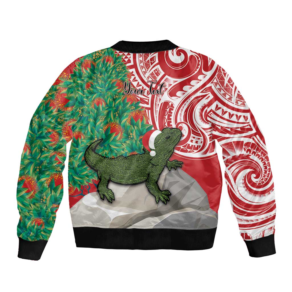Personalised New Zealand Tuatara Christmas Bomber Jacket Meri Kirihimete Aotearoa Maori Mix Pohutukawa LT14 - Polynesian Pride
