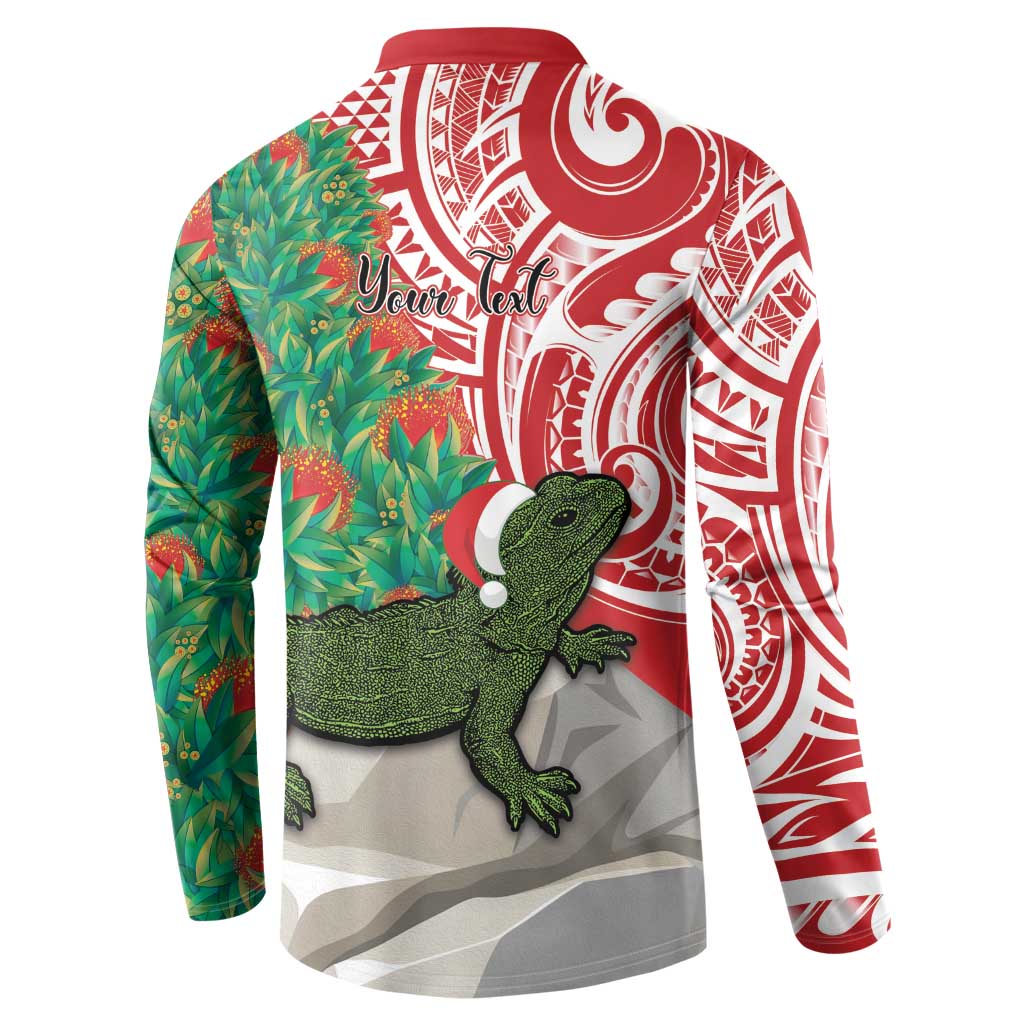 Personalised New Zealand Tuatara Christmas Button Sweatshirt Meri Kirihimete Aotearoa Maori Mix Pohutukawa LT14 - Polynesian Pride