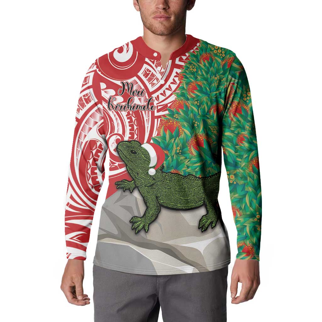 Personalised New Zealand Tuatara Christmas Button Sweatshirt Meri Kirihimete Aotearoa Maori Mix Pohutukawa LT14 - Polynesian Pride