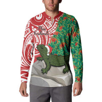 Personalised New Zealand Tuatara Christmas Button Sweatshirt Meri Kirihimete Aotearoa Maori Mix Pohutukawa LT14 - Polynesian Pride