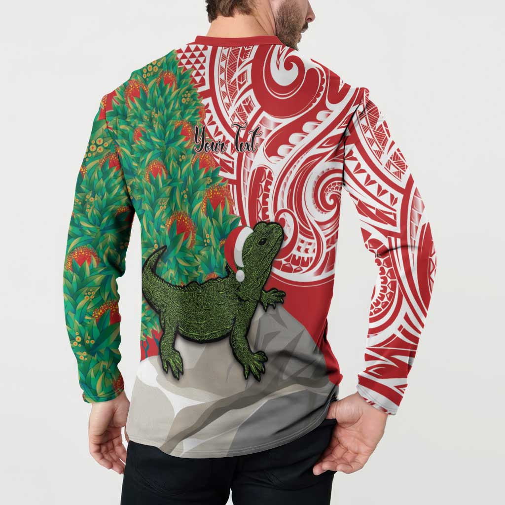 Personalised New Zealand Tuatara Christmas Button Sweatshirt Meri Kirihimete Aotearoa Maori Mix Pohutukawa LT14 - Polynesian Pride