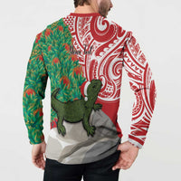 Personalised New Zealand Tuatara Christmas Button Sweatshirt Meri Kirihimete Aotearoa Maori Mix Pohutukawa LT14 - Polynesian Pride