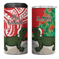 Personalised New Zealand Tuatara Christmas 4 in 1 Can Cooler Tumbler Meri Kirihimete Aotearoa Maori Mix Pohutukawa LT14 One Size: 16 oz Red - Polynesian Pride