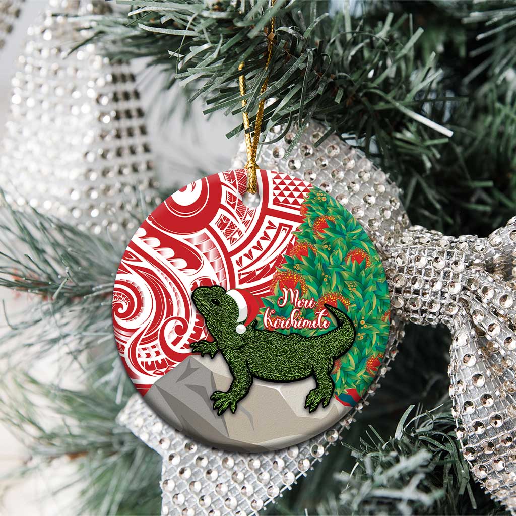 Personalised New Zealand Tuatara Christmas Ceramic Ornament Meri Kirihimete Aotearoa Maori Mix Pohutukawa LT14 - Polynesian Pride