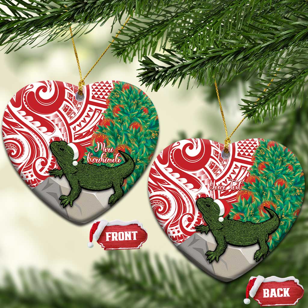 Personalised New Zealand Tuatara Christmas Ceramic Ornament Meri Kirihimete Aotearoa Maori Mix Pohutukawa LT14 Heart Red - Polynesian Pride