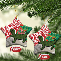 Personalised New Zealand Tuatara Christmas Ceramic Ornament Meri Kirihimete Aotearoa Maori Mix Pohutukawa LT14 Star Red - Polynesian Pride