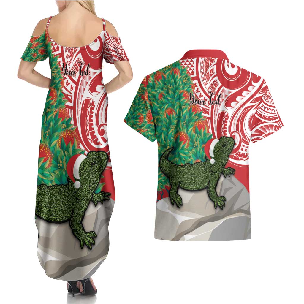 Personalised New Zealand Tuatara Christmas Couples Matching Summer Maxi Dress and Hawaiian Shirt Meri Kirihimete Aotearoa Maori Mix Pohutukawa LT14 - Polynesian Pride