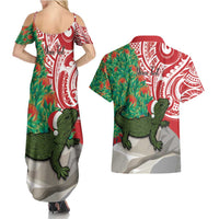 Personalised New Zealand Tuatara Christmas Couples Matching Summer Maxi Dress and Hawaiian Shirt Meri Kirihimete Aotearoa Maori Mix Pohutukawa LT14 - Polynesian Pride