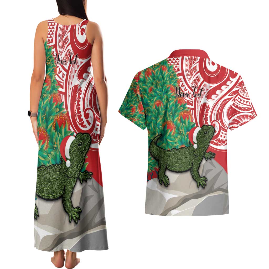 Personalised New Zealand Tuatara Christmas Couples Matching Tank Maxi Dress and Hawaiian Shirt Meri Kirihimete Aotearoa Maori Mix Pohutukawa LT14 - Polynesian Pride