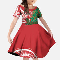 Personalised New Zealand Tuatara Christmas Family Matching Long Sleeve Bodycon Dress and Hawaiian Shirt Meri Kirihimete Aotearoa Maori Mix Pohutukawa LT14 Daughter's Dress Red - Polynesian Pride