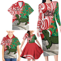 Personalised New Zealand Tuatara Christmas Family Matching Long Sleeve Bodycon Dress and Hawaiian Shirt Meri Kirihimete Aotearoa Maori Mix Pohutukawa LT14 - Polynesian Pride