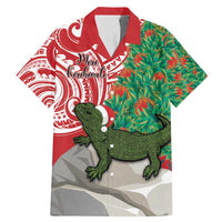 Personalised New Zealand Tuatara Christmas Family Matching Mermaid Dress and Hawaiian Shirt Meri Kirihimete Aotearoa Maori Mix Pohutukawa LT14 Dad's Shirt - Short Sleeve Red - Polynesian Pride
