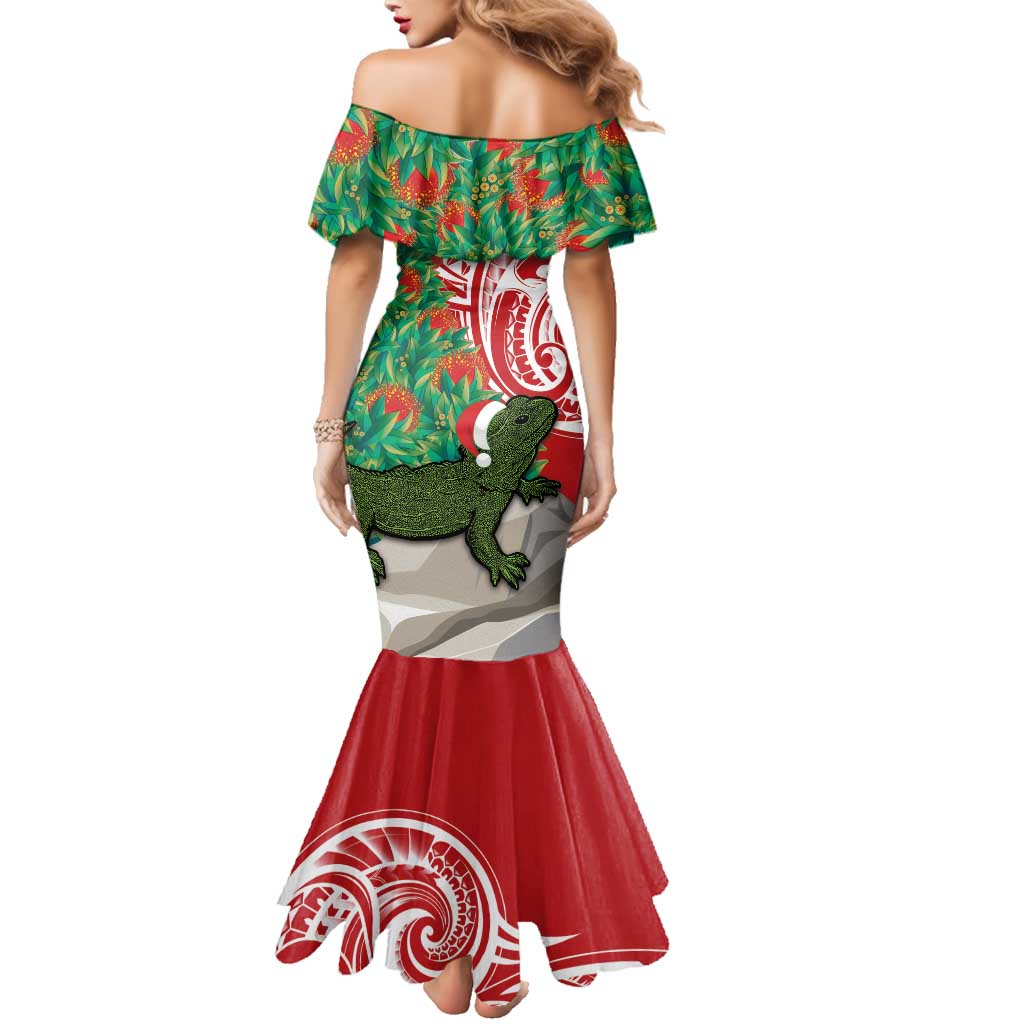 Personalised New Zealand Tuatara Christmas Family Matching Mermaid Dress and Hawaiian Shirt Meri Kirihimete Aotearoa Maori Mix Pohutukawa LT14 - Polynesian Pride