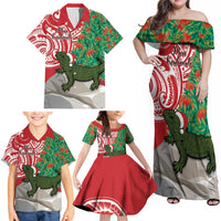 Personalised New Zealand Tuatara Christmas Family Matching Off Shoulder Maxi Dress and Hawaiian Shirt Meri Kirihimete Aotearoa Maori Mix Pohutukawa LT14 - Polynesian Pride